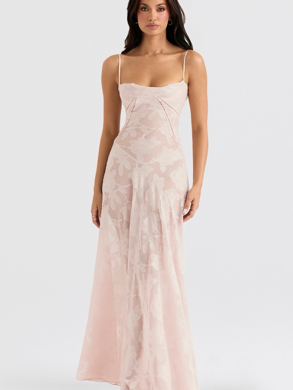 House of CB Blush Floral Lace Slip Gown - Picture 2 of 14